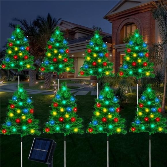 8-Pack Christmas Decor Solar Tree with 160 C6 Multi-Color 8 Lighting Modes - Picture 3 of 8
